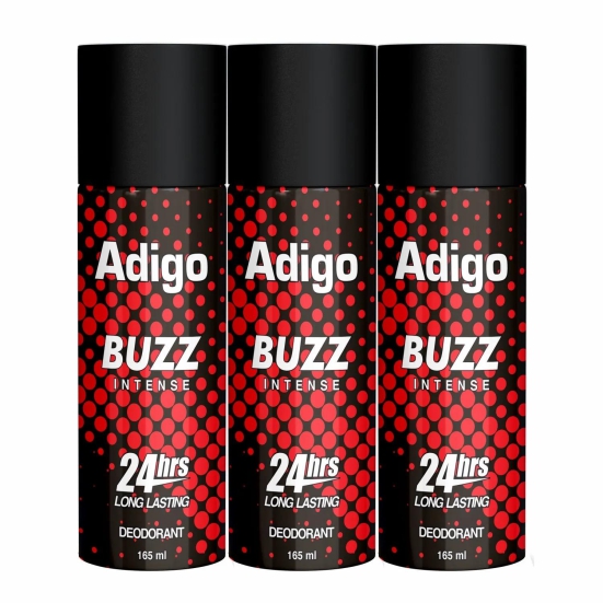 Adigo Buzz Deodorant - Intense 165ml(Pack Of 3)