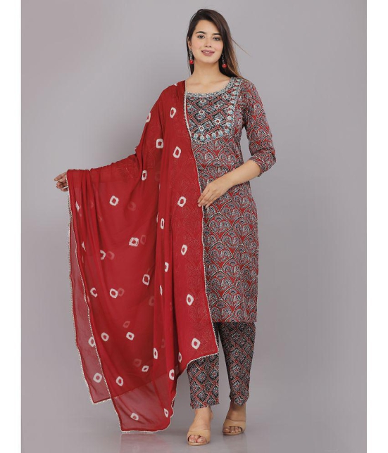 HIGHLIGHT FASHION EXPORT - Maroon Straight Cotton Women's Stitched Salwar Suit ( Pack of 1 ) - None