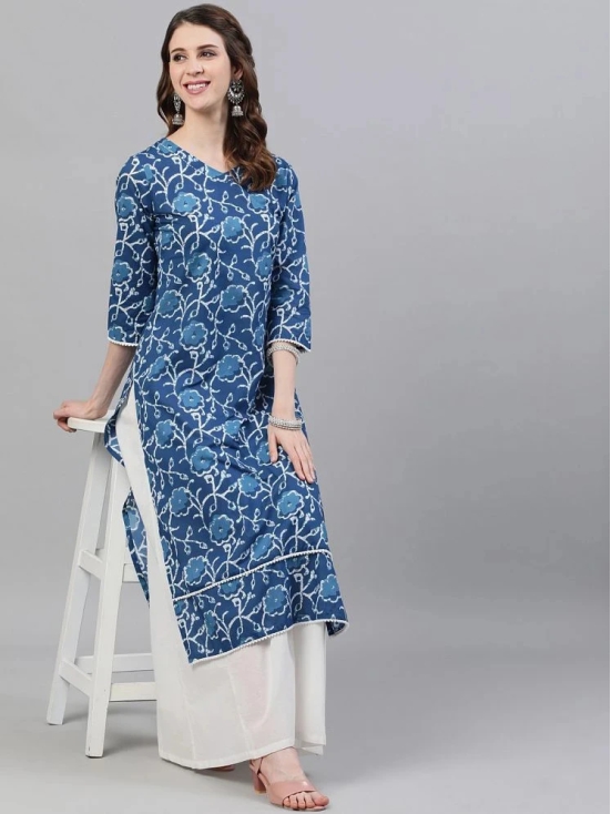 Antaran Cotton Printed Straight Womens Kurti - Blue ( Pack of 1 ) - None