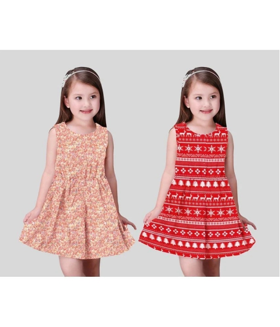 Sathiyas - PeachPuff Cotton Girls Frock ( Pack of 2 ) - None