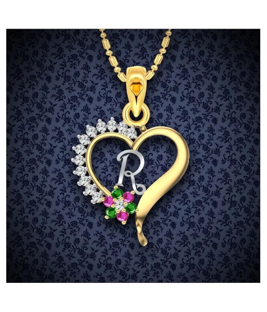 Vighnaharta Valentine Gift Traditional Flower Heart Initial R Letter CZ Gold and Rhodium Plated Alloy Pendant for Women and Girls-[VFJ2108PG] - Golden