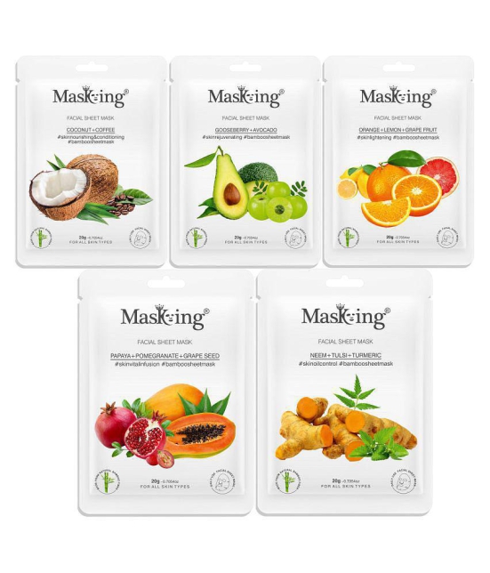 Masking Bamboo Coffee Gooseberry Orange Papaya Neem Face Sheet Mask 100 ml Pack of 5