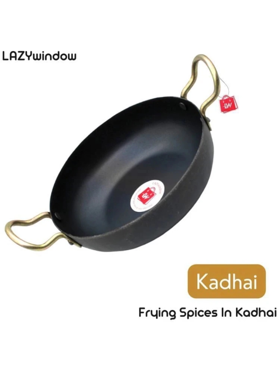 LAZYWINDOW Iron Non coated Deep Kadhai 0.3 mm ( 0.6 ) L - Black