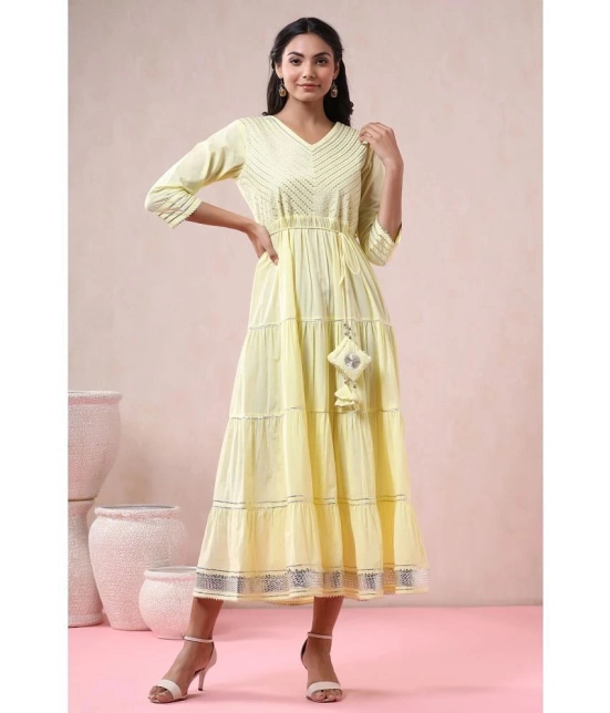 Juniper Cotton Applique Midi Womens Fit & Flare Dress - Yellow ( Pack of 1 ) - None