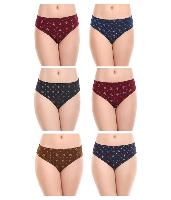 Rupa Jon - Multicolor Cotton Printed Womens Briefs ( Pack of 6 ) - M