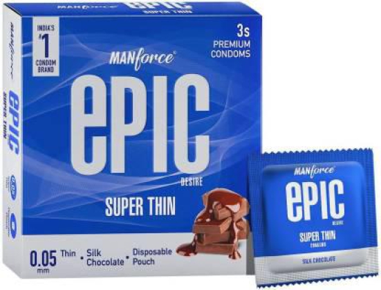 MANFORCE Epic Desire Super Thin Premium Condoms for Men  Silk Chocolate Flavour Condom  (3 Sheets)