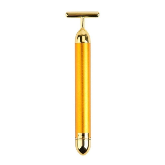 24k Gold Energy Beauty Bar Electric Vibration Facial Massage Roller Waterproof Face Skin Care T-Shaped Anti Wrinkle Massager for Forehead Cheek Neck Clavicle Arm (Gold Colour)