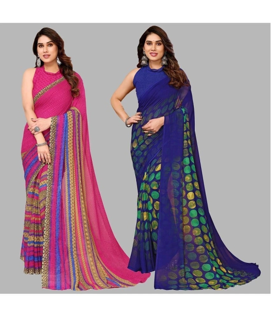 ANAND SAREES Georgette Printed Saree With Blouse Piece - Multicolor ( Pack of 2 ) - Multicolor