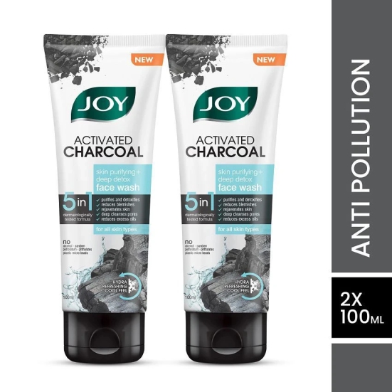 Joy Activated Charcoal Face Wash for Oil Control & Dirt Removal 200ml, (Pack of 2 X 100ml)