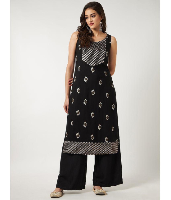 Pannkh - Black Rayon Womens Straight Kurti ( Pack of 1 ) - None