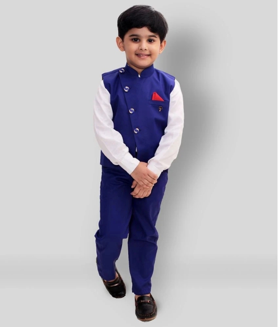 Fourfolds - Blue Cotton Blend Boys Shirt & Pants ( Pack of 1 ) - None