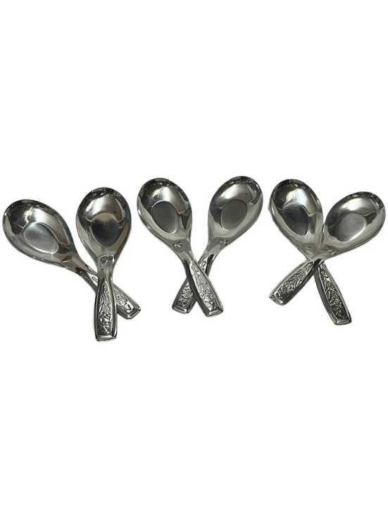 Dynore 6 Pcs Soup Spoons Stainless Steel Soup Spoon Silver ( Pack of 6 ) - Silver