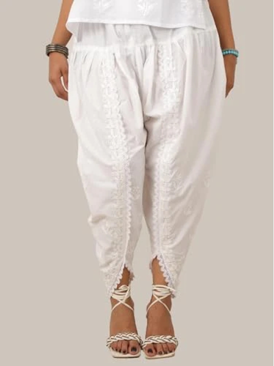 Chikanari Hand Embroidered Cotton Dhoti for Girls, Women White