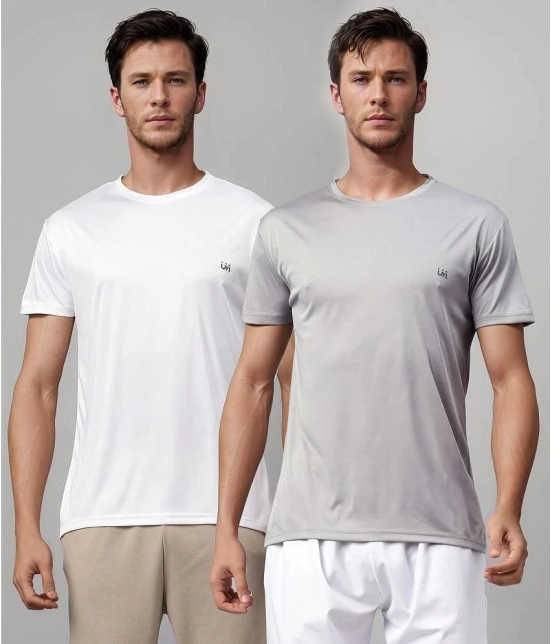 UrbanMark Polyester Regular Fit Solid Half Sleeves Mens T-Shirt - Light Grey & White ( Pack of 2 ) - None