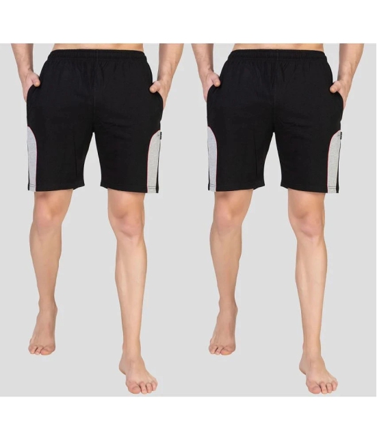 Zeffit - Black Cotton Blend Mens Shorts ( Pack of 2 ) - None