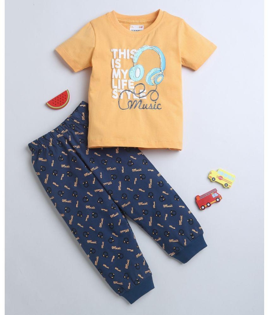 BUMZEE Orange & Navy Boys Half Sleeves T-Shirt & Pyjama Set Age - 2-3 Years - None