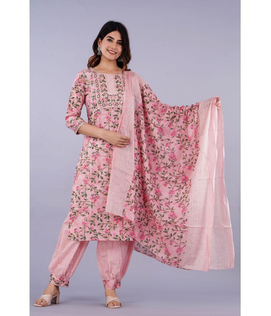 Doriya - Pink Straight Cotton Blend Women's Stitched Salwar Suit ( Pack of 1 ) - None