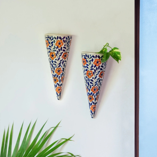 Dazzling Posy Handpainted Ceramic Wall Planter Pots (Set of 2)