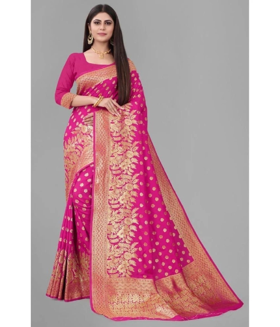 Gazal Fashions Banarasi Silk Embellished Saree With Blouse Piece - Pink ( Pack of 1 ) - Pink