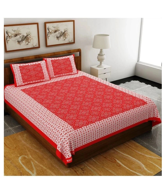 Uniqchoice Cotton Double Bedsheet with 2 Pillow Covers - Red