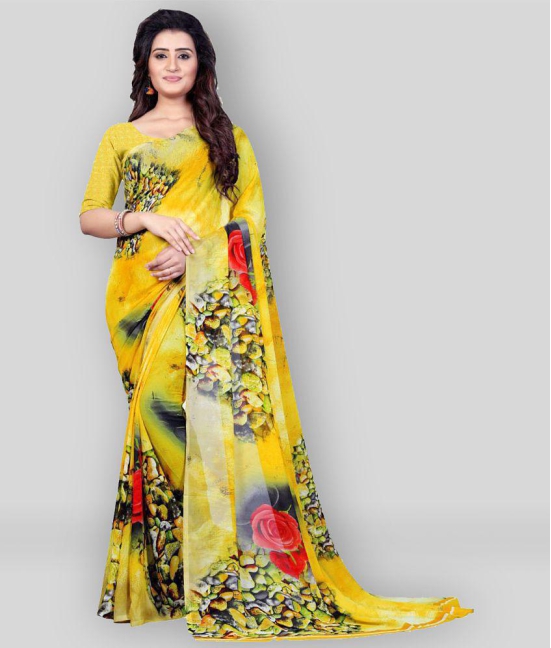 Anand - Yellow Georgette Saree With Blouse Piece ( Pack of 1 ) - Yellow