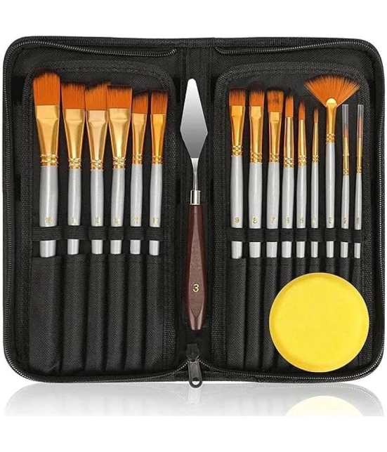 THR3E STROKES 18 Pack Oil Paint Brushes Sets Professional Artist Acrylic Brush Kits for Canvas Painting Ceramic, 15 Sizes Brush 1 Standing Organizer 1 Mixing Knife 1 Watercolor Sponge  (Gray