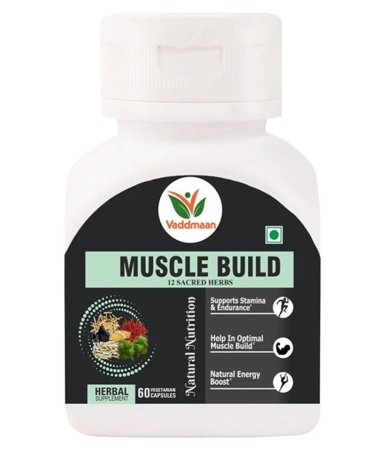 Vaddmaan MUSCLE BUILD - 12 Ayurvedic Herbs for Muscle Gain, Recovery, Mass and Improved Athletic body performance | 60 Capsules (Pack 1)