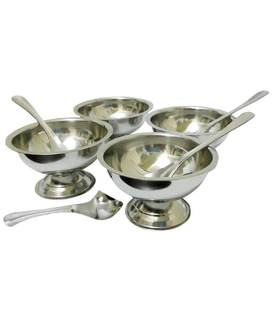 Dynore Stainless Steel 4 Ice Cream Cups With 4 Ice Cream Spoons - Set Of 8