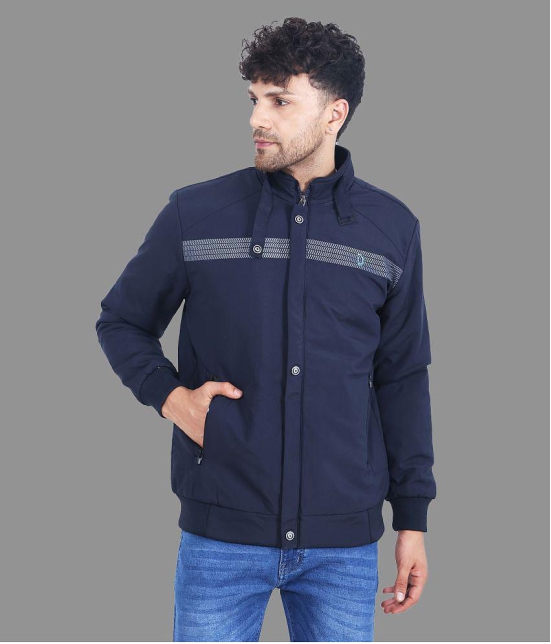 Dollar - Navy Blue PU Leather Regular Fit Mens Windcheater Jacket ( Pack of 1 ) - None