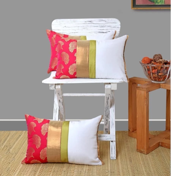 Set of 3 pcs Pink & White Brocade cushion cover 12