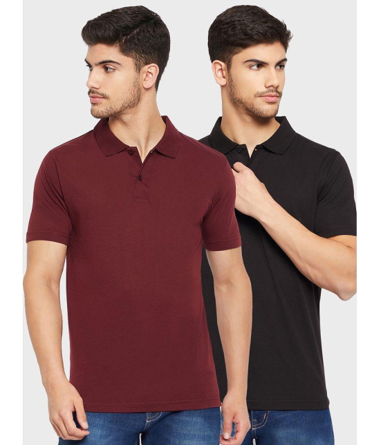 UNIBERRY - Maroon Cotton Blend Regular Fit Men's Polo T Shirt ( Pack of 2 ) - None