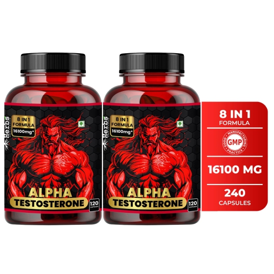 Humming Herbs Alpha Testosterone Booster, 120 Capsules | 8in1 | 16100mg equvivalent| Powerful Combination of Tongkat Ali, Fadogia,Horny Goat Weed, Beet Root and Arginine - Pack of 2