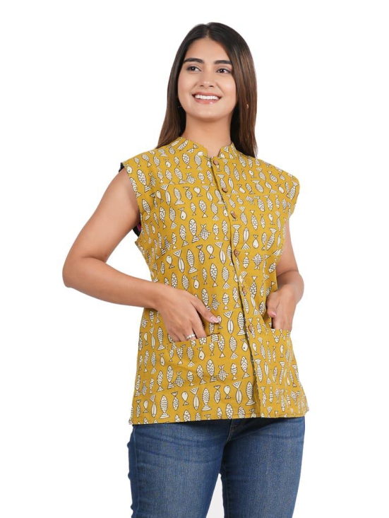 Tribes India Bagru Hand Block Printed Jacket - Yellow