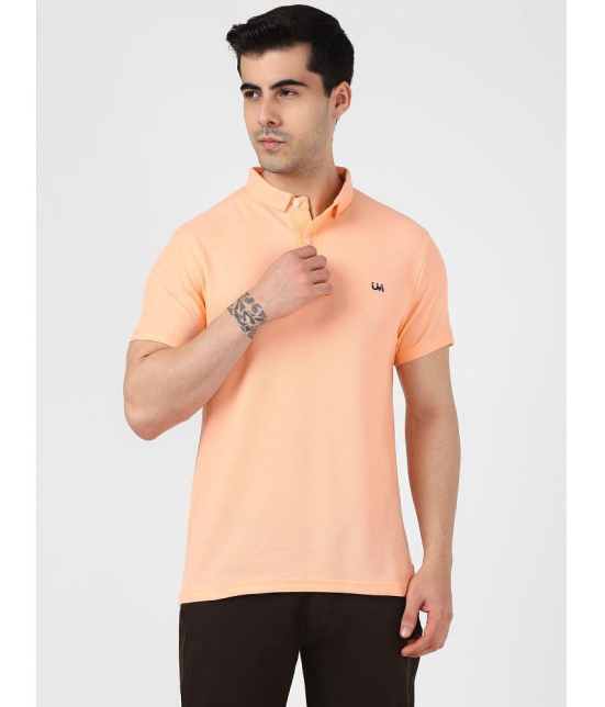 UrbanMark Men 100% Cotton Half Sleeves Regular Fit Solid Polo T Shirt-Peach - None