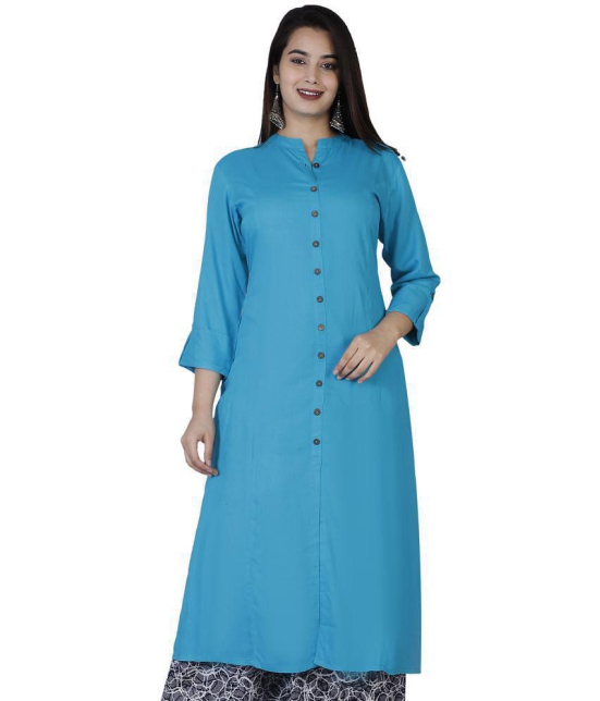 Doriya - Turquoise Rayon Women's Front Slit Kurti - None