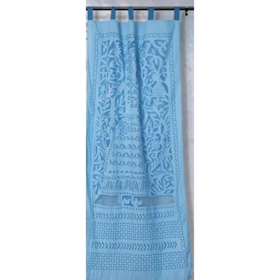 Minimalist Handcrafted Blue Applique Curtain