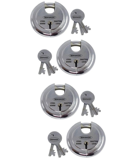 ONMAX Steel Regular Shutter Round Lock,65mm size and 6 levers, Heavy and good Quality Pad Lock, For home, Office and shop (SRSL65) Pack Of 4 Pcs