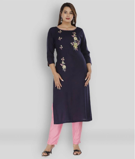 JC4U - Navy Straight Rayon Womens Stitched Salwar Suit ( Pack of 1 ) - None