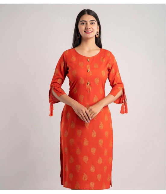 MAUKA - Orange Rayon Women's Straight Kurti ( Pack of 1 ) - None