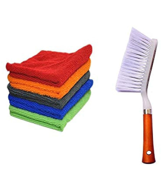 INGENS Combo of Car and Carpet Cleaning Brush and Microfiber Cleaning Cloths,40x40cms 250GSM Highly Absorbent, Lint and Streak Free,Wash Cloth for Car, Window(Pack of 5 Cloth and 1 Brush)â?¦