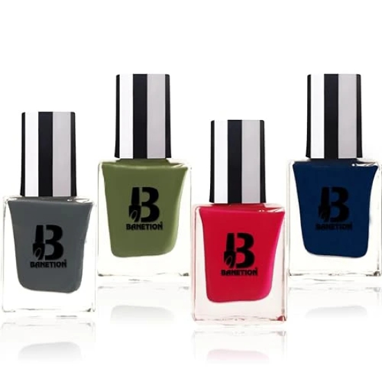 BANETION Nail Polish Combo Pack of 4 | Non UV - Gel Finish |Chip Resistant | Seaweed Enriched Formula| Long Lasting|Cruelty and Toxic Free- 9ml