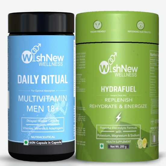 Wishnew Wellness Energized Performance Duo: Daily Ritual Multivitamin Men 18+ + Hydrafuel Lemon & Lime