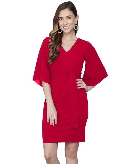 Addyvero Cotton Lycra Red Bodycon Dress - Single - L