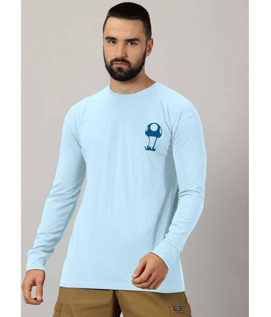 AUSK Cotton Blend Regular Fit Self Design Full Sleeves Mens T-Shirt - Aqua Blue ( Pack of 1 ) - None