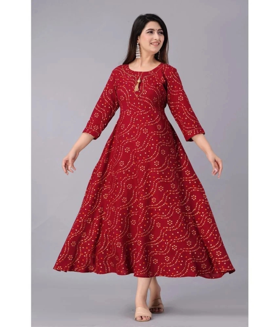 Smien Rayon Printed Anarkali Womens Kurti - Red ( Pack of 1 ) - None