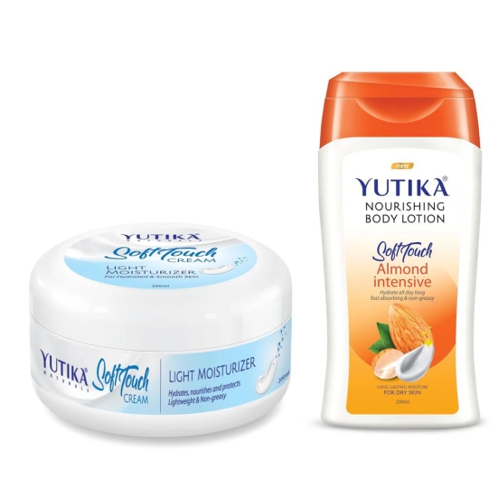 Yuthika Soft Touch Light Moisturizer Cream 300ml and Almond Body Lotion 200ml Combo Pack