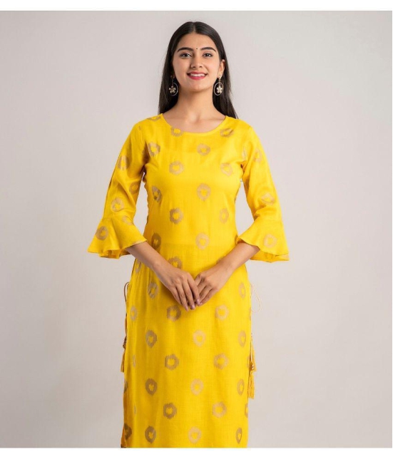 MAUKA - Yellow Rayon Women's Straight Kurti ( Pack of 1 ) - None