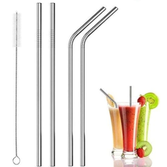 WUGO::4 Pack Stainless Steel Straws with Cleaning Brush, Reusable Metal Drinking Straws for 20oz Tumblers, Yeti, RTIC, and Ozark Trail Cups