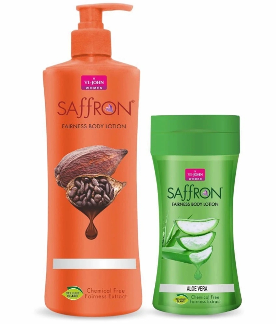 VI-JOHN Saffron Fairness Body Lotion Cocoa Butter 400ml & Aloevera 250ml Pack of 2