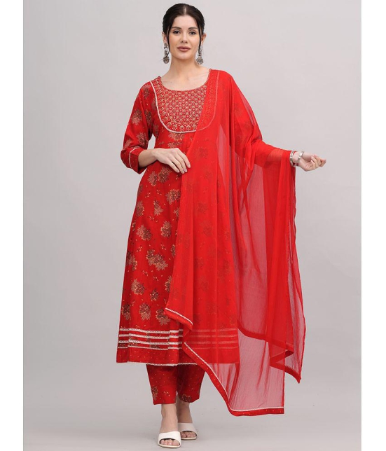 JC4U Rayon Printed Kurti With Pants Womens Stitched Salwar Suit - Red ( Pack of 1 ) - None